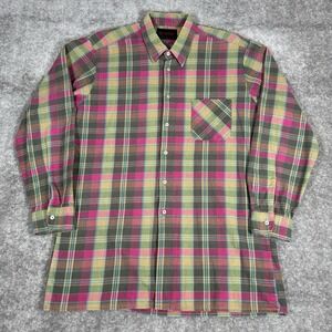VTG Sportex Shirt Men's Large Green Pink Plaid Long Sleeve Button Up Flannel